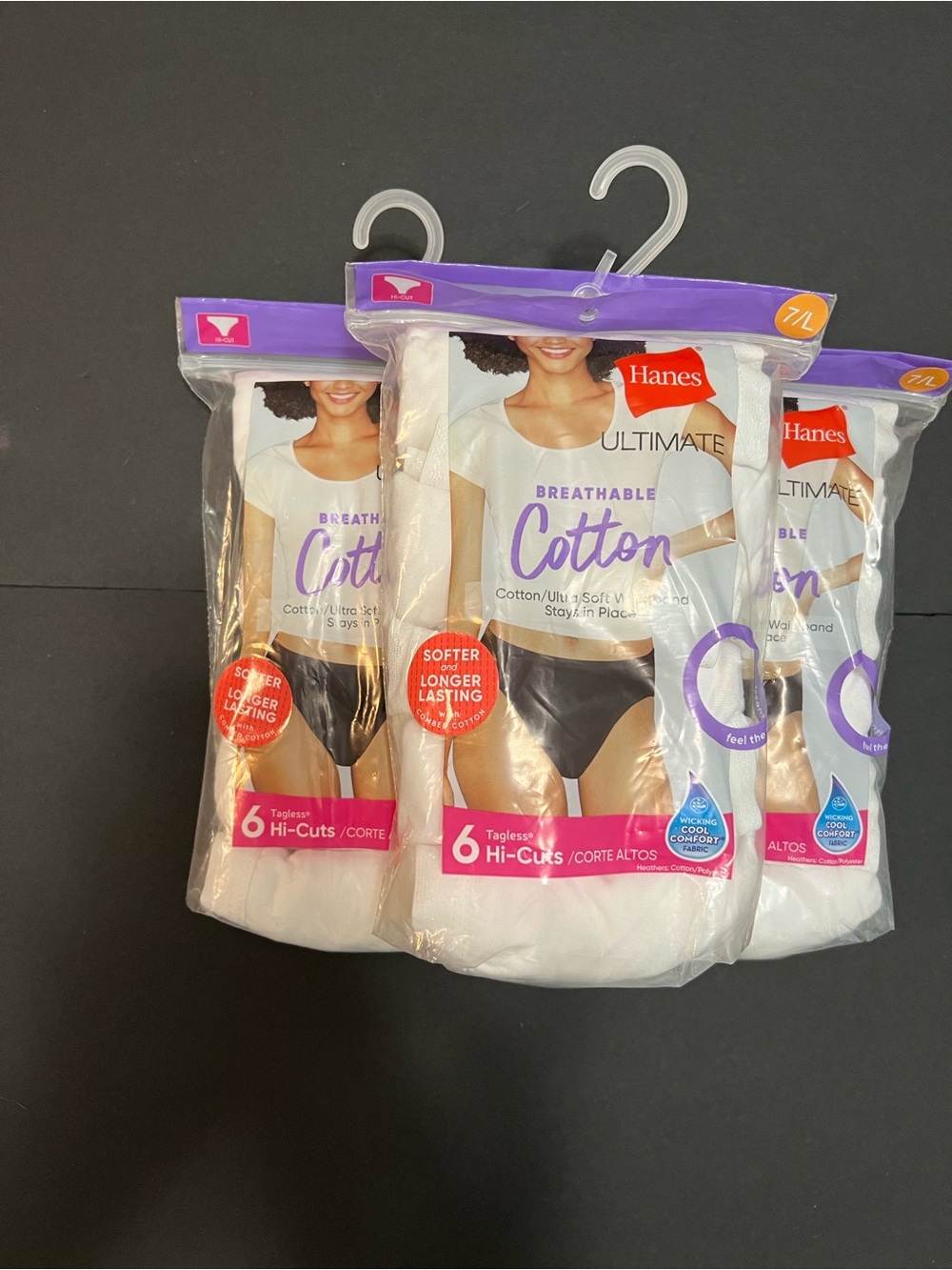 Haynes Breathable Cotton Tagless White Six High Cut Panties Size 7L Lot of 3